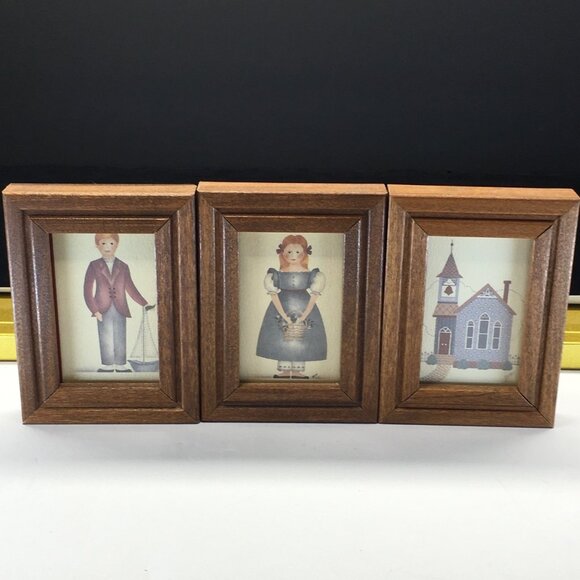 Vintage Folk Art Primitive Tile Painted By Mimi Rectangular Framed Wall Hanging - Picture 1 of 13